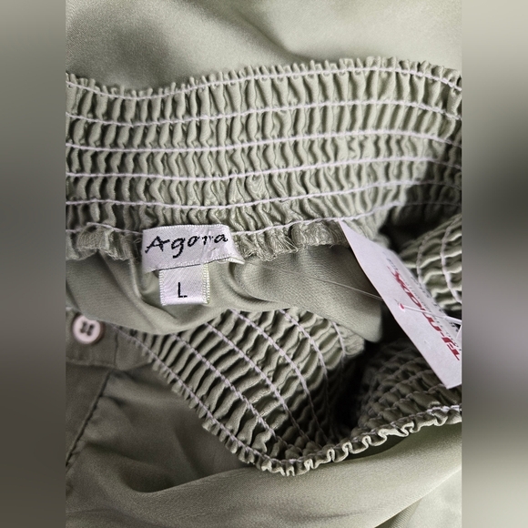 Agora New L Silky Smooth Feel Pullover Top Elastic Neck Side Tie Sage Color - Picture 8 of 10